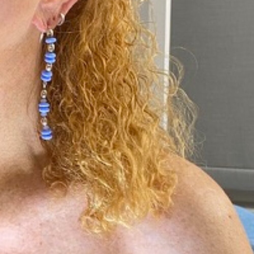 Silver Light Blue Matt Long Dangle Earrings Jewelry
